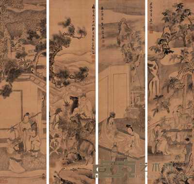 苏六朋 丙辰（1856）年作 高士图（四幅） 屏轴 146×37cm×4